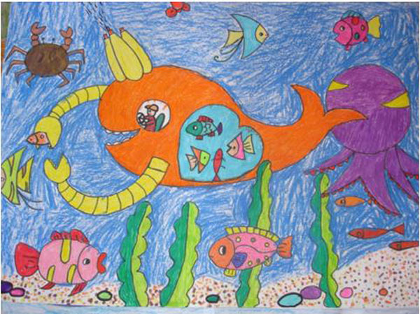 儿童海底水彩画