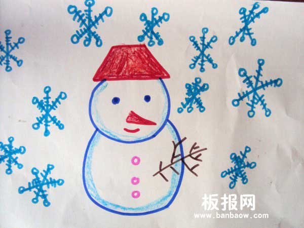 简单的雪人儿童水彩画