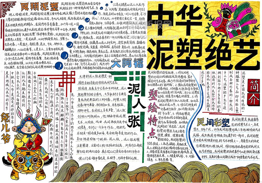 《中华泥塑绝艺》手抄报绘画图片-含内容文字