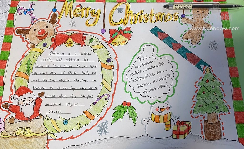英文版；圣诞快乐 圣诞快乐 手抄报 绘画图片 内容和文字