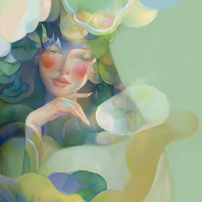 梦幻感十足的人物色彩画作品欣赏图片冒着仙气的少女色彩
