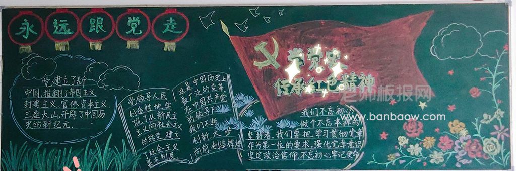 建党百年学党史传承红色基因黑板报图片