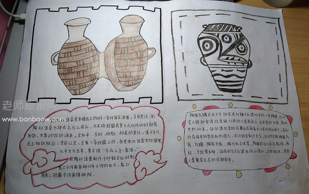 中国传统彩陶双连壶文化手抄报图片