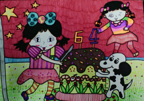儿童水彩画作品-庆祝祖国生日