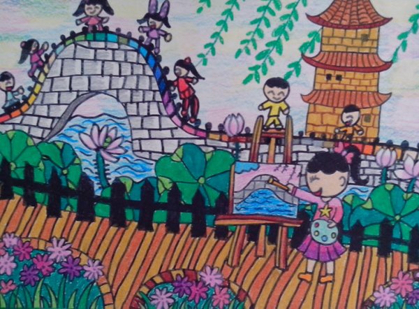 儿童水彩画《美丽的芜湖我的家》