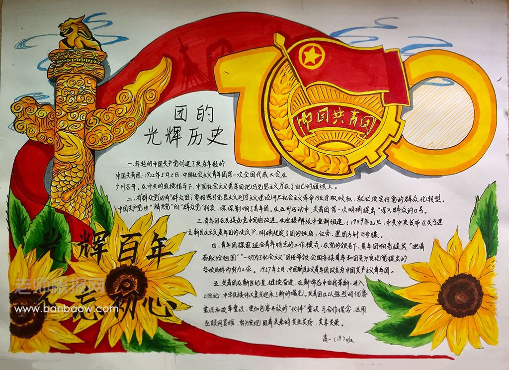 学习中国共产主义青年团光辉历史不忘初心手抄报图片